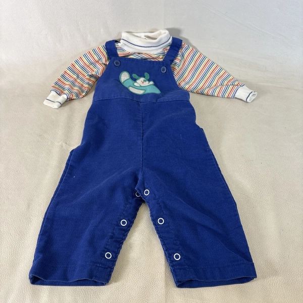 Health-tex Baby Boy 12 Months Corduroy Bibs/ Shirt Vintage 70s 80s USA