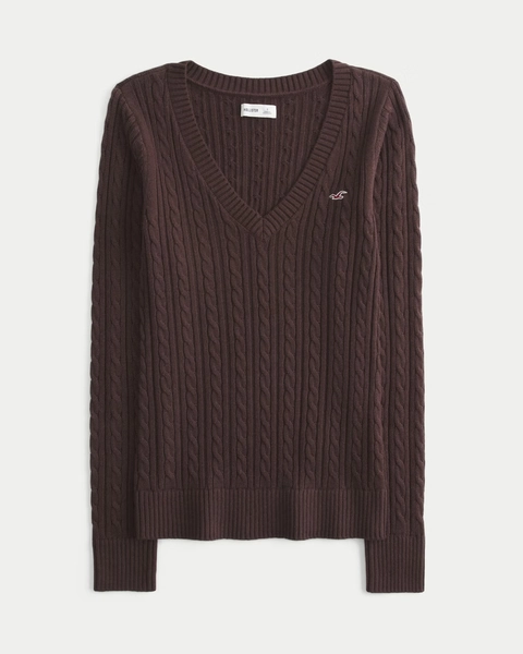 Cable-Knit V-Neck Icon Sweater