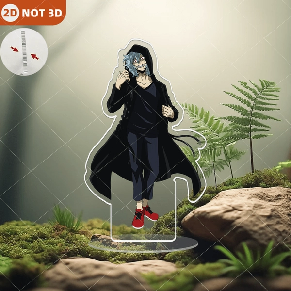 2D Flat, 2D Acrylic Standee - Mysterious Black Anime Character with Red Sneakers and Hoodie Style, High-Quality Desktop Decoration for Anime and Gaming Fans, No Assembly Required, Modern Room Display, Dynamic Pose Design, 2D Flat