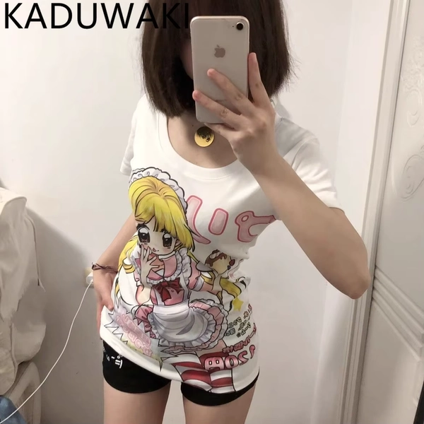 Subculture Anime Cartoon Print Tshirts Japanese Harajuku Streetwear Loose Casual Slim Fit Top Y2k Aesthetic Grunge Pullover Tee - AliExpress 200000345