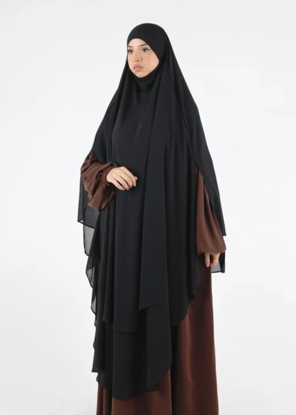 Maxi Khimar Cape Hayba 2 Layer Chiffon - Black - Ina Collection