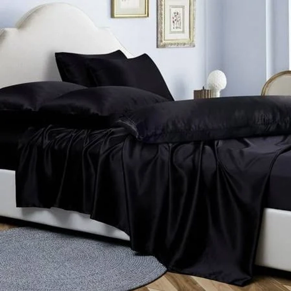 Anminy Satin Sheets Full 7-Pieces Silk Sheets Bed Sheet Set Deep Pocket Bed Flat Fitted Sheet
