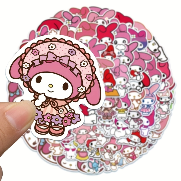 100 Sanrio My Melody Waterproof Stickers - Vibrant Cute Cartoon Stickers for Laptops, Phones, Water Bottles, etc. | Durable, Self-Adhesive Paper Stickers, Glossy Finish