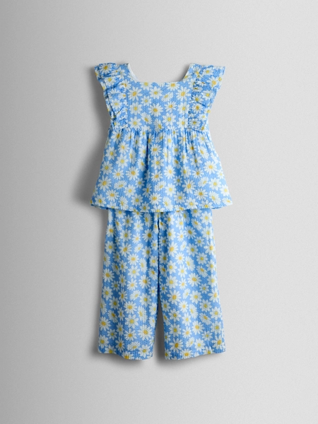 Blue Gingham Strawberry Square Neck Top & Trouser Set