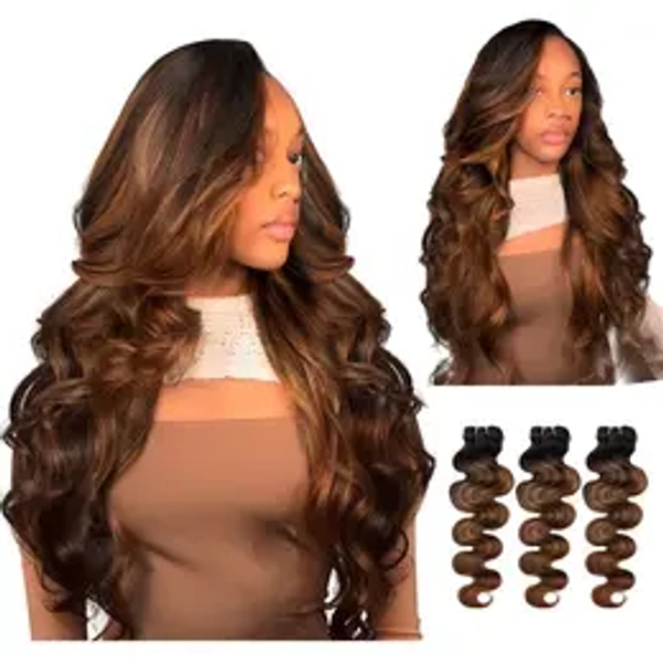 [Wequeen] #FB30 Highlight Hair Bundles Brazilian Colored Human Hair #P4/27 Body Wave Straight Quick Weave Sew in/Glue in Budget Friendly 10A