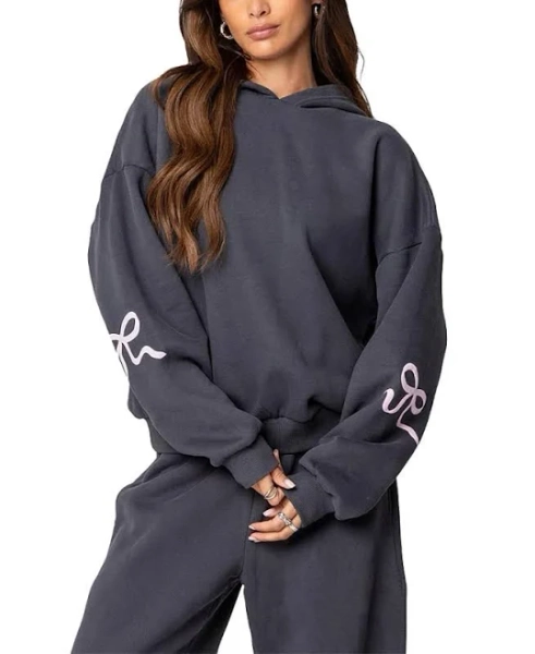 Bonney Bow Oversize Hoodie In Dark Gray