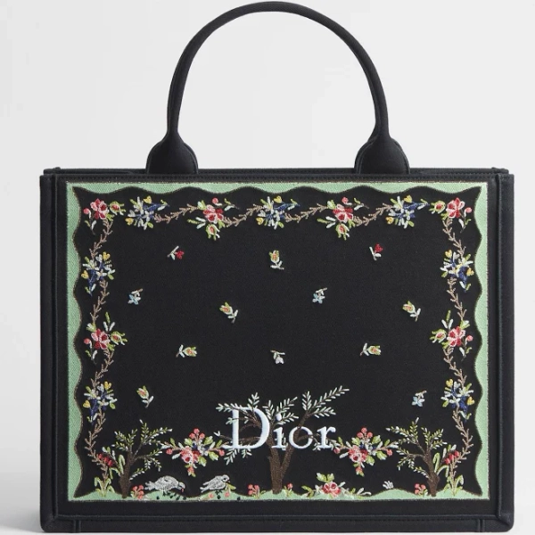 Dior Women's Dioramour Medium Book Tote with Revolution Flowers Embroidery