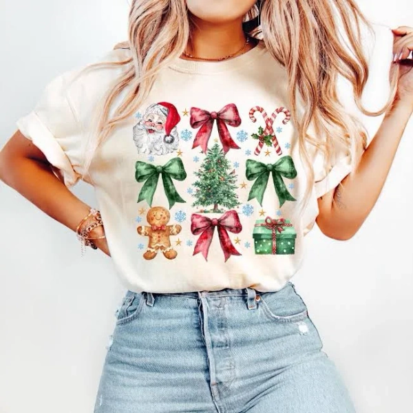 Girly Christmas Coquette Bow Graphic Tee