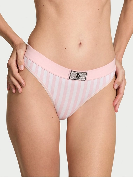 Iconic Stripe Pink Thong Logo Shine Patch Knickers