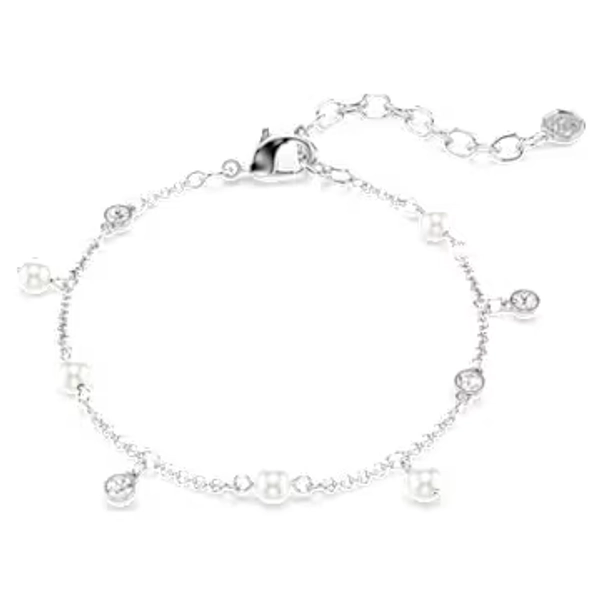 Imber bracelet, Crystal pearl, Round cut, White, Rhodium plated