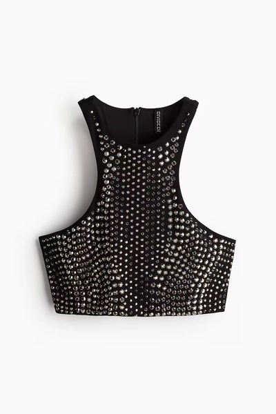 Crop-Top mit Nieten - Schwarz