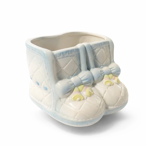 Blue &amp; White Baby Shoes Ceramic Planter Vintage Nursery Decor Baby Shower Gift