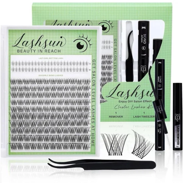 168PCS D Curl W61 Lash Clusters Kit 8-16mm with 5-6mm Bottom Lashes Wispy Natural Eyelash Clusters Kit D Curl -WideSpan DIY Eyelash Extension Kit