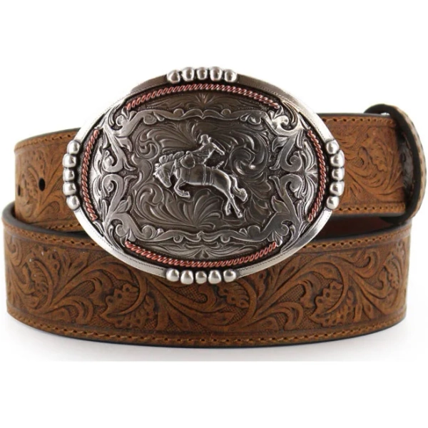 Cody James Men's Bronc Buckle Tooled Leather Belt