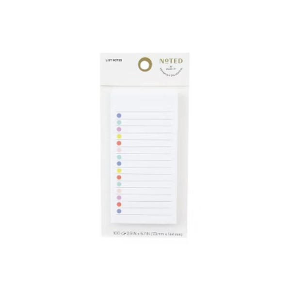 Noted by Post-it White Lined Notes with Colored Dots, Sticky Notes: 100 Sheets, 2.9x5.7", To-Do & Grocery List