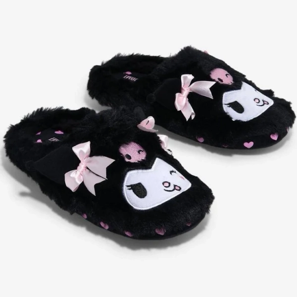 Kuromi Bow Fuzzy Slippers