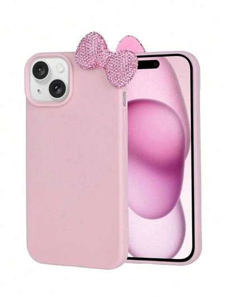 Pink & Red Genuine Leather Phone Case With DIY Glitter Bow - High Quality, Compatible With Apple 17/17 Air/17 Pro/17 Pro Max/16/15/14/13/12, Redmi, Honor, OPPO, Realme, 13, Cases, Phone Covers, 16, Cases, Phone Accessories, A56 5G, Phone Cases, 13 Mini Cases, 17 Cases