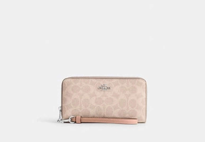 Coach Outlet Long Zip Around Wallet In Signature Canvas - Beige