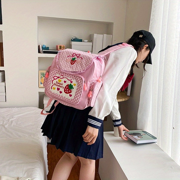 Japanese Cute Embroidered Fruit Strawberry Lace Backpack