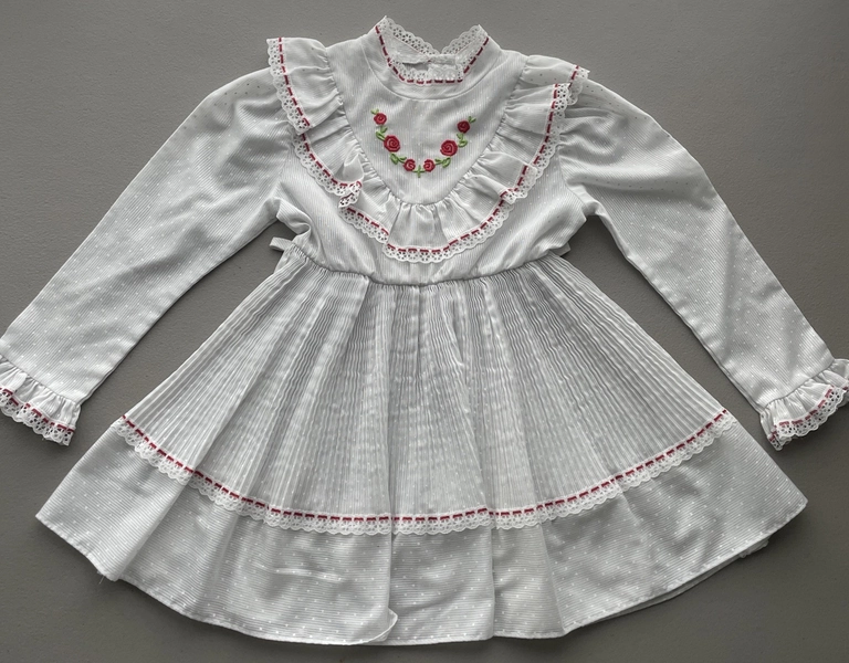 Roanna Vintage 70's 80's Girls SZ 4 Polka Dots With Red Trim &amp; Roses Dress