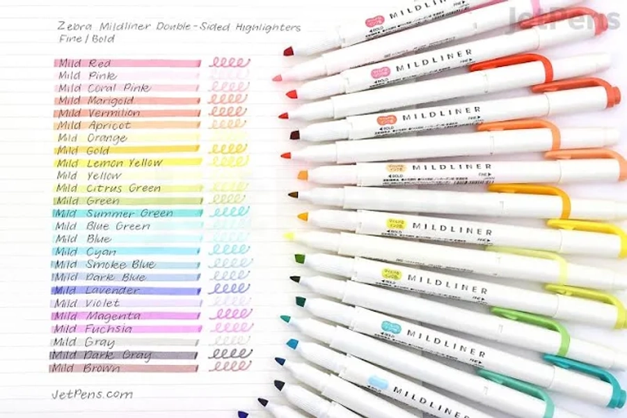 Zebra Mildliner Double-Sided Highlighter - Fine / Bold - 25 Color Bundle