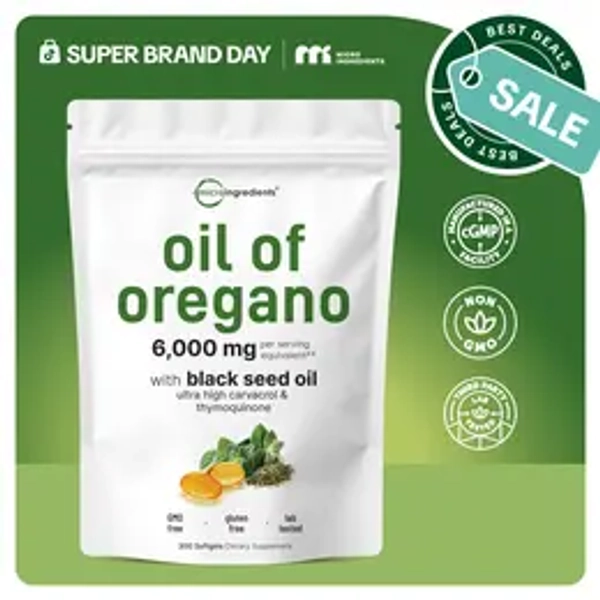 Micro Ingredients Oregano Oil with Black Seed Oil, 150/300 Softgel, 4X Strength Carvacrol & Thymoquinone | Plant Based, Non-GMO