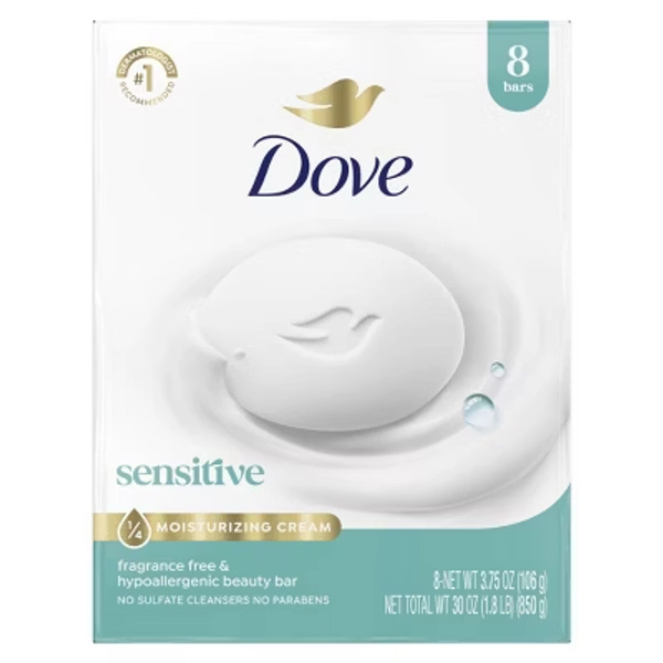 Dove Beauty Sensitive Skin Moisturizing Fragrance-Free Beauty Bar Soap - 8pk/3.75oz each