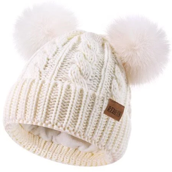 Redess Girls' Beanie Hat with Two Pom-Poms