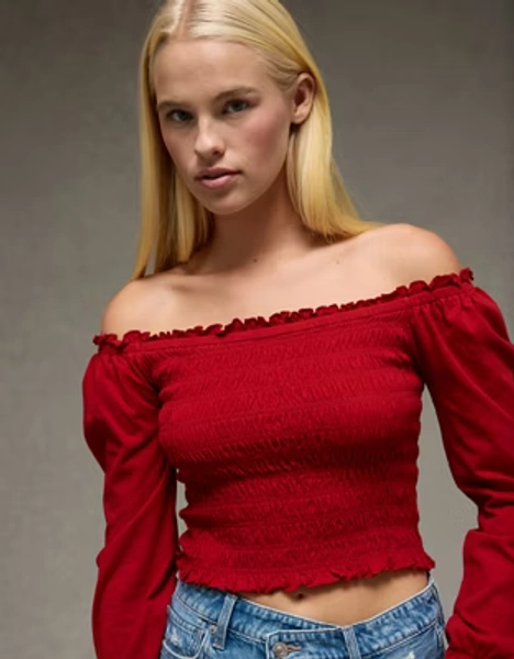 AE Sunchaser Off-the-Shoulder Smocked Tee