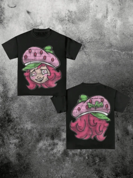 Men 1Pcs 100% Cotton Cartoon Portrait Double Sided Digital Print 220g T Shirt Strawberry  Style