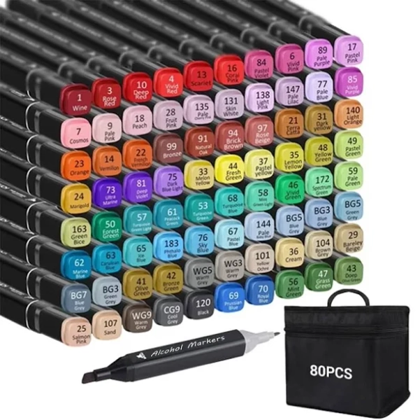 80 colour Alcohol Based Art Markers, Art marker set in two colours, suitable for children and adults for drawing