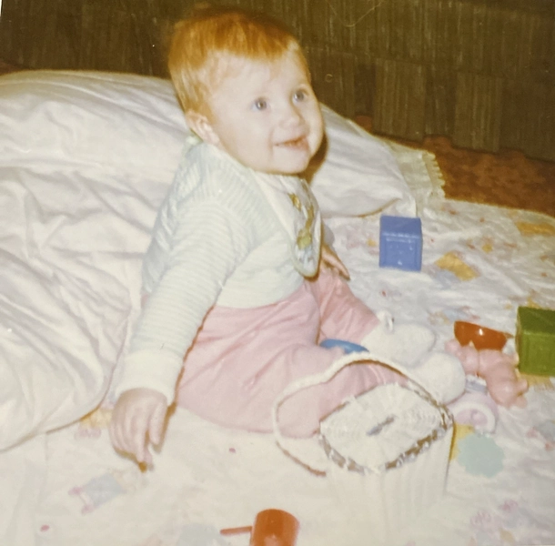 1970s Cute Adorable Baby Smiling Playing with Blocks Pig Toy Orig Photo P22d74