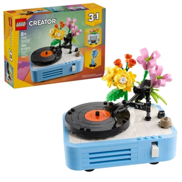 LEGO Creator 3 in 1 Record Player with Flowers, 3 Building Options, Record Player, Radio, or Microphone, Christmas Gift for Kids' - 31172