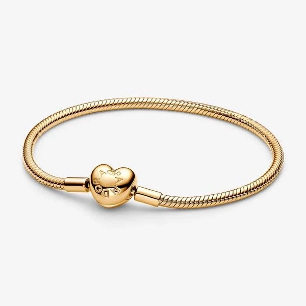 Pandora Moments Snake Chain Heart Clasp Bracelet 14k Gold-Plated