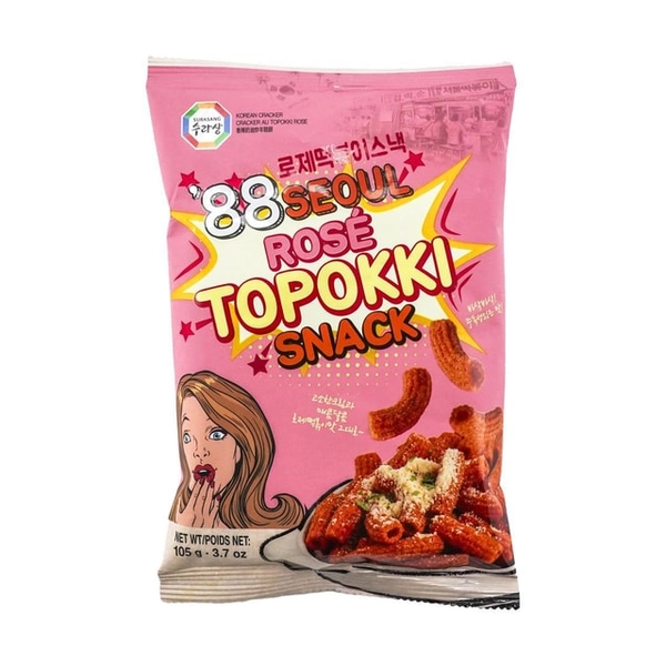 '88 Seoul Rose Tteokbokki Snack,Korean-Style Spicy Stir-Fried Rice Cake Flavor, 3.7 oz