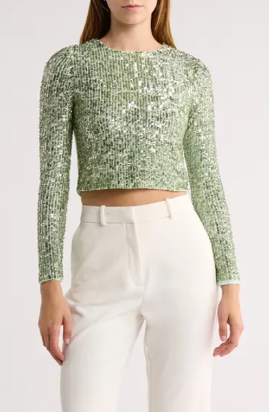 Delaina Long Sleeve Sequin Crop Top