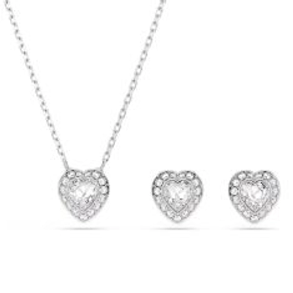 Swarovski Crystal X Ariana Grande Heart-Shaped Crystal Rhodium-Plated Earrings and Necklace Set