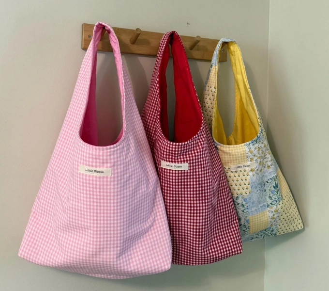 Gingham Tote Bag, Shoulder Bag for Women, Beach Tote Bag, Multi Purpose Bag, Tote Handbag, Cotton Tote Bag, Bridesmaid Gifts