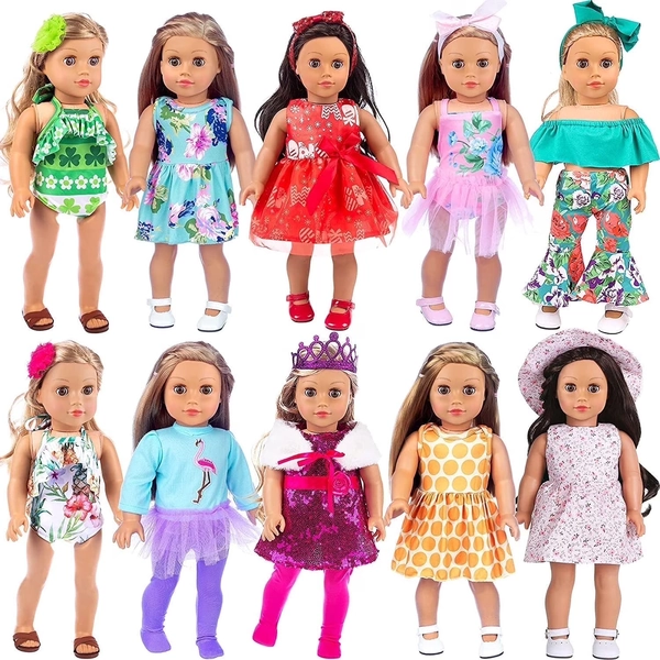ZITA ELEMENT 24 Pcs American Doll Clothes and Accessories for 18 inch Dolls - 18" Doll Clothing Outfits Dress Swimsuits Tights Headbands