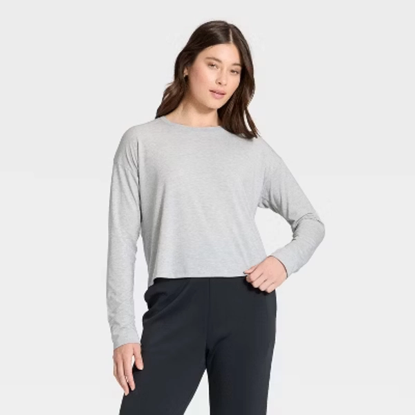 Women's Beyond Ease Cropped Long Sleeve Top - All In Motion™ Heather Gray XXL