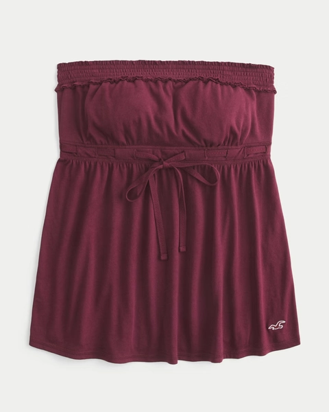 Strapless Tie Waist Babydoll Top