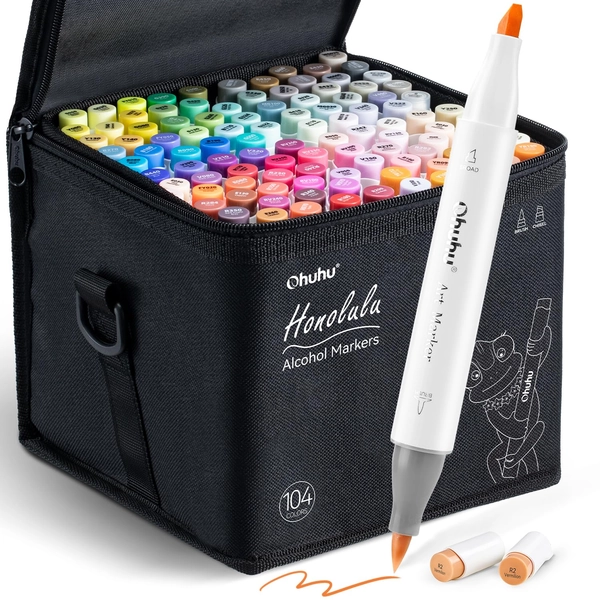 Ohuhu 104-color Double Tipped Alcohol Based Art Marker Set
