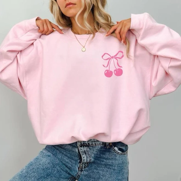 Cherry Bow Oversized Minimalist Sweatshirt