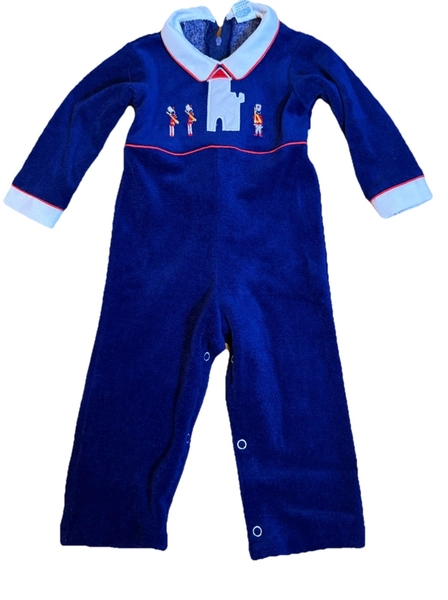 VTG 80’s Thomas Nutcracker Christmas Toy Soldier Baby Boy Romper Blue 18mo USA