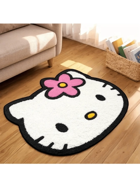 Sanrio 1pc Sanrio Hello Kitty Polyester Door Mat, Cute Cartoon Character Office Floor Rug, Asymmetric Shape Weave, Decorative Carpet For Living Room, Bedroom, Yoga Studio Home Bathroom Decor Outdoor Rug Door Mat Fall Decor Bathroom Accessories Back To School Entryway Decor