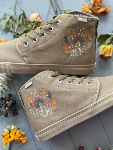 Bangs Mushroom Meadow Embroidered Canvas High Top Sneakers