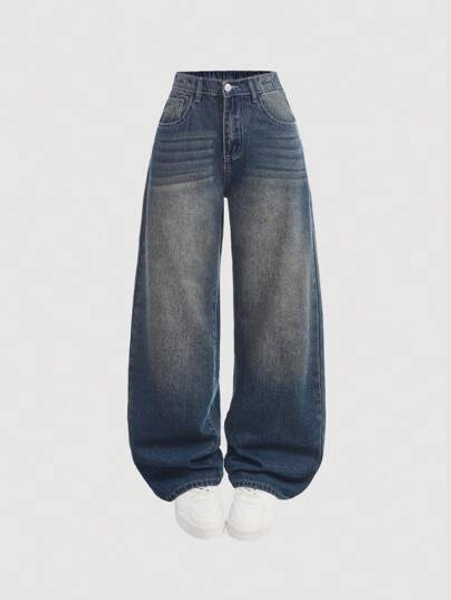 SHEIN Girlism Teen Girls' Casual Wide Leg Loose Banana Cut Jeans Fall Winter