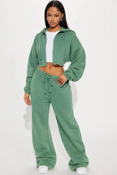 fashion nova Long Sleeve Fleece Cropped Wide Leg Pant Set