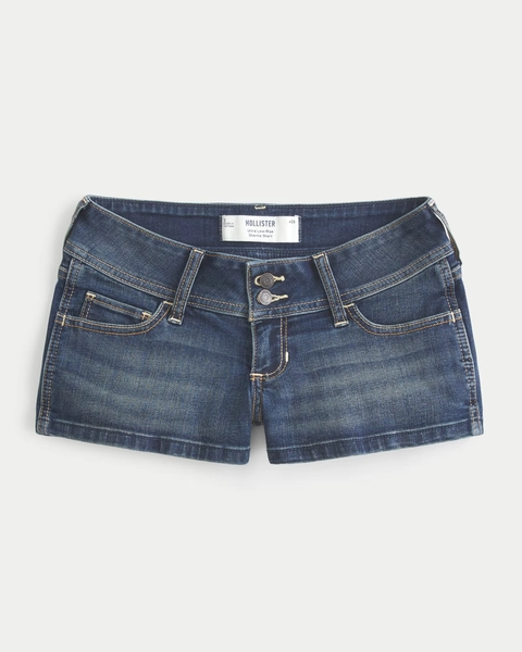 Ultra Low Rise Shorty-Shorts aus Jeansstoff in dunkler Waschung