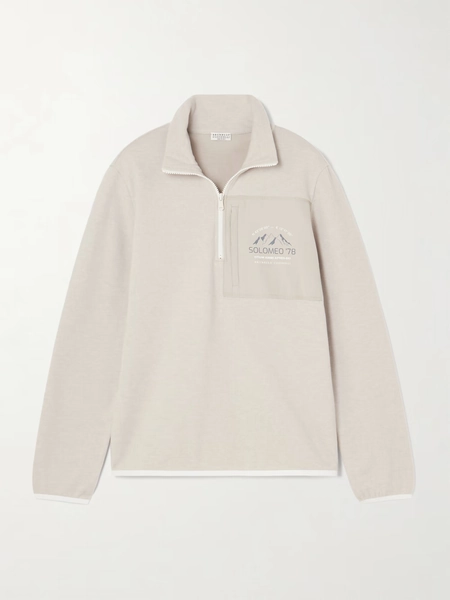 Printed shell-trimmed cashmere-blend sweatshirt - beige - xx small